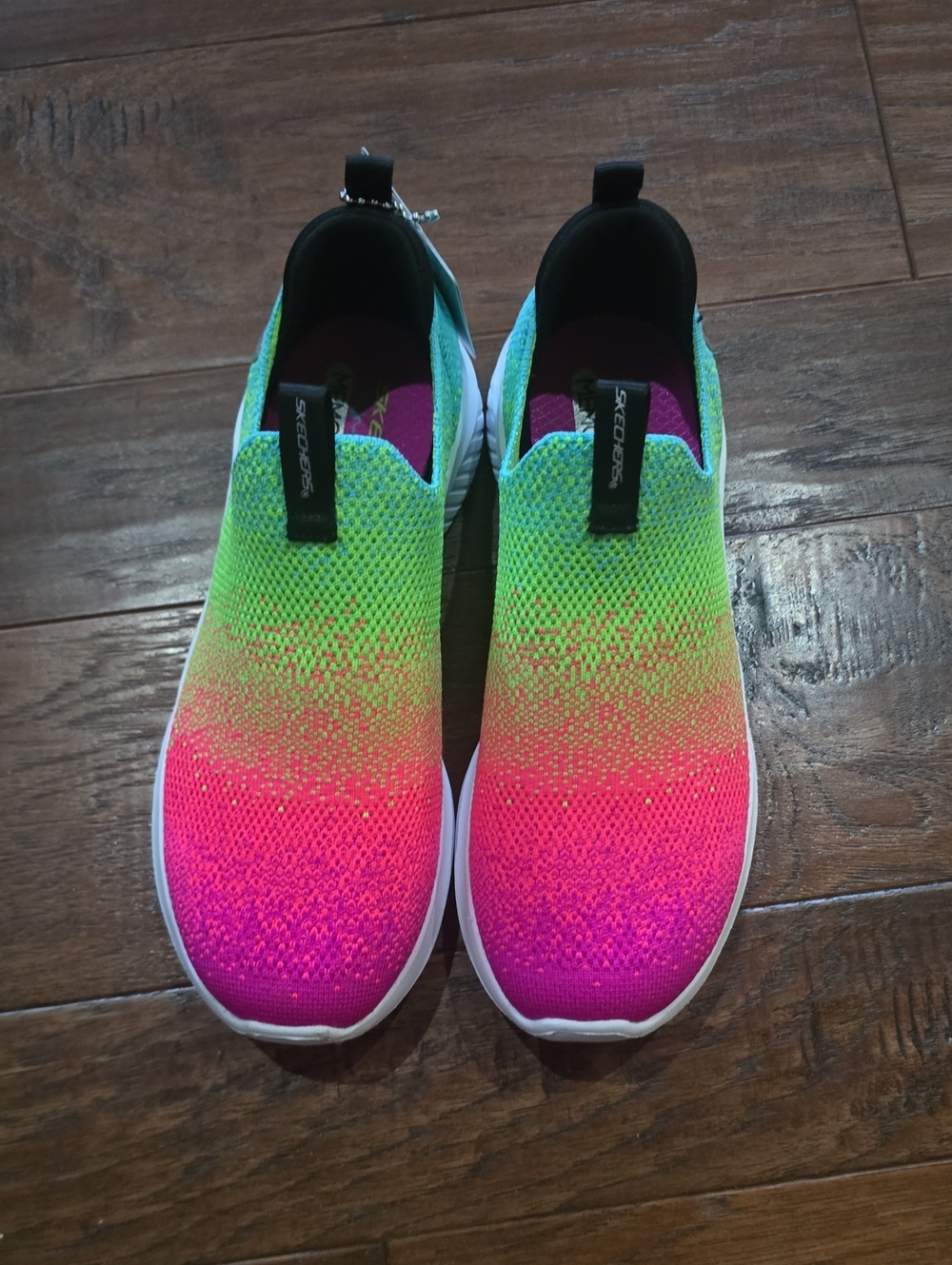 Skechers Kids Slip-On Sneakers in Neon Pink, Orange & Green